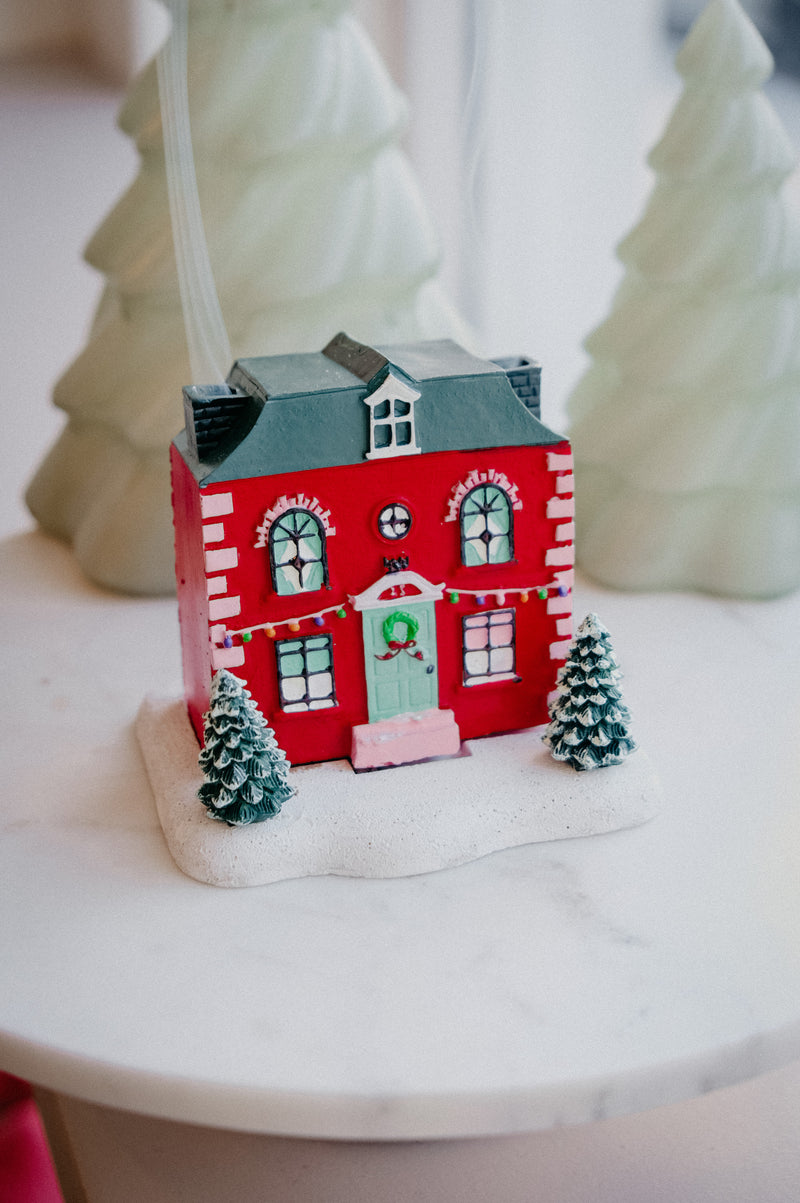 Christmas Red House with Trees Incense Cone Burner