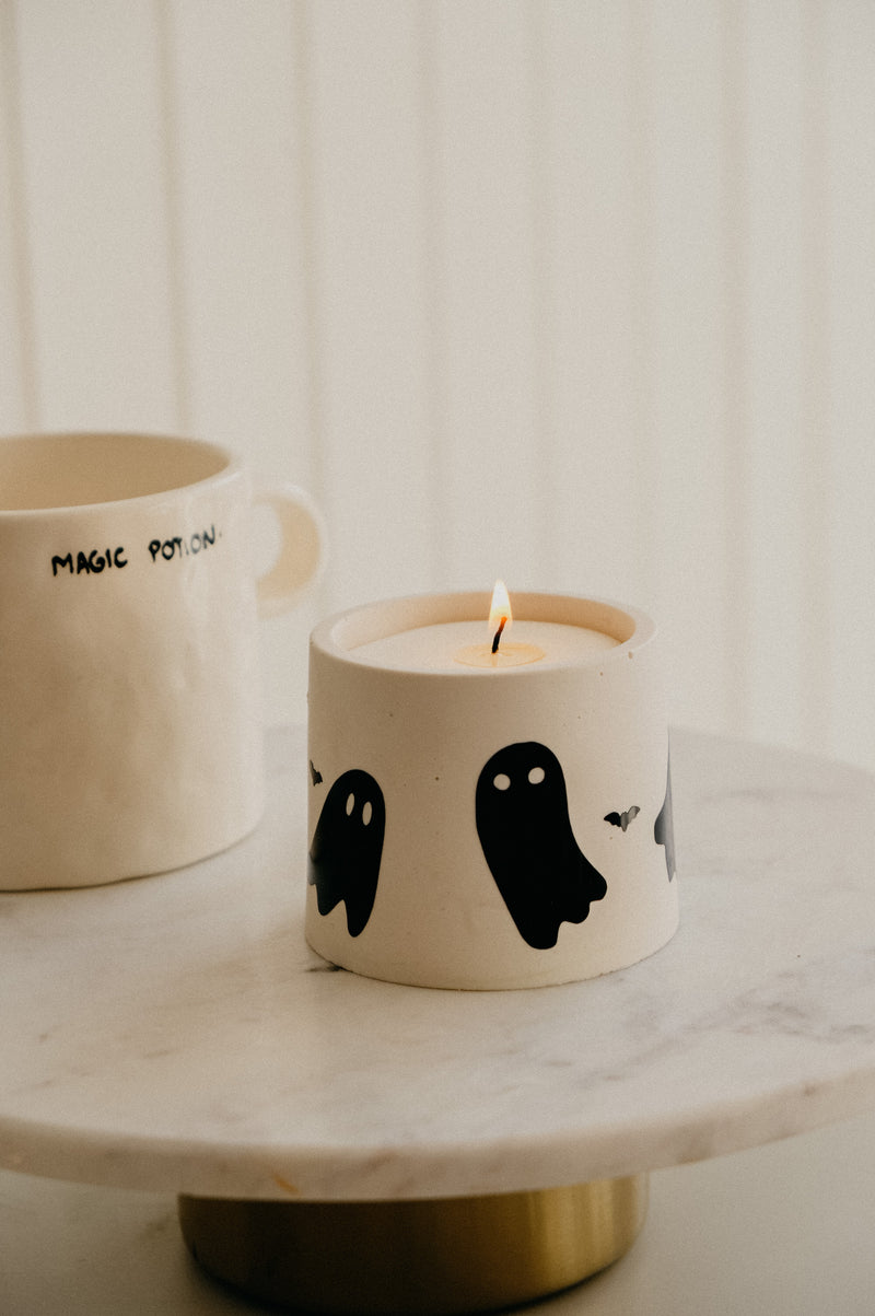 Pumpkin Cream Halloween Ghost Candle Black